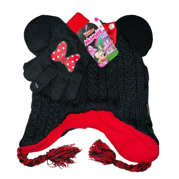 Disney Junior Girl’s Youth Minnie Mouse Beanie and Gloves Set One Size - Picture 13 of 13
